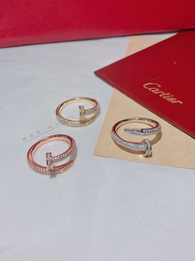 Cartier飾品 卡地亞專櫃複刻釘子造型戒指 微鑲滿鑽925純銀女戒指  zgk1220